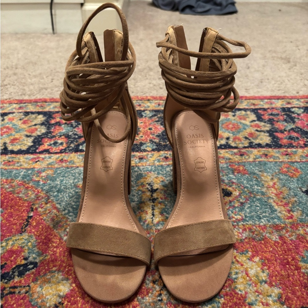Oasis Society Blair Faux Suede Strappy Stacked Heeled Sandal